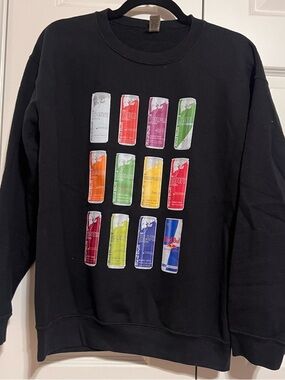 Gildan Black Crewneck Sweatshirt with Multicolor Energy Can Print